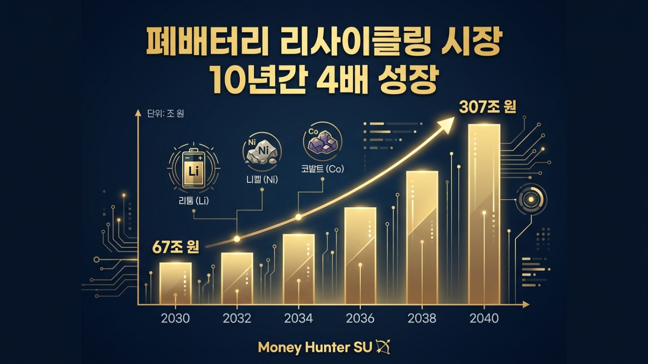 글로벌 폐배터리 재활용 시장 규모 2030년부터 2040년까지 성장 전망 그래프
