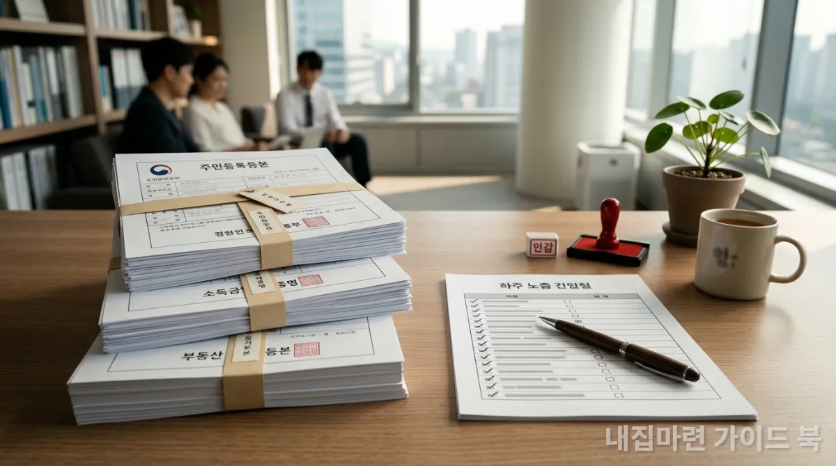 주택담보대출 신청을 위한 깔끔하게 정리된 한국 문서들