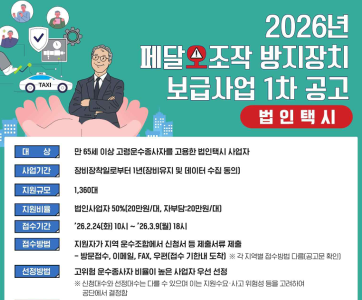 페달오조작방지장치 법인택시 공고