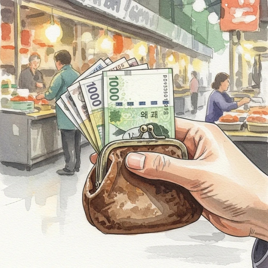 지갑을 열고 계산하는 손의 모습
