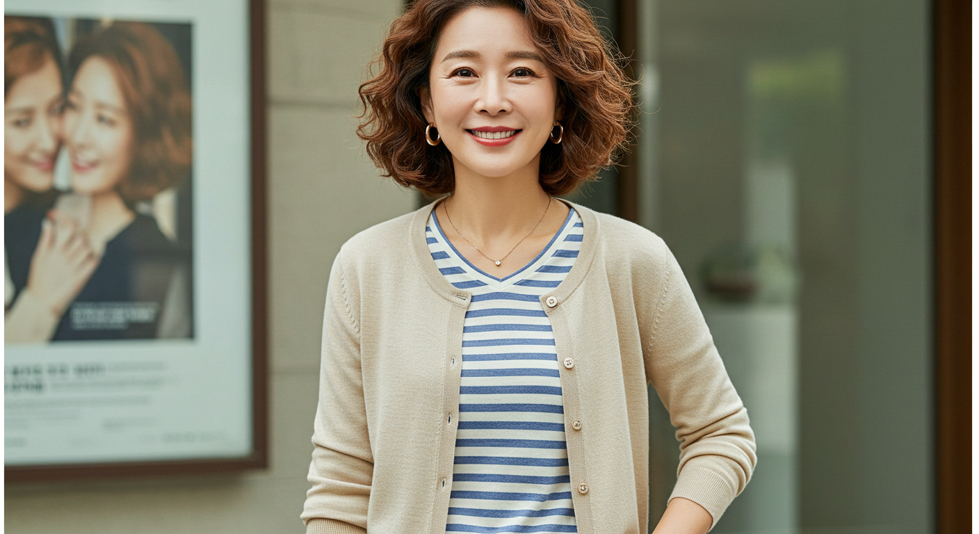중년여성 봄 가디건