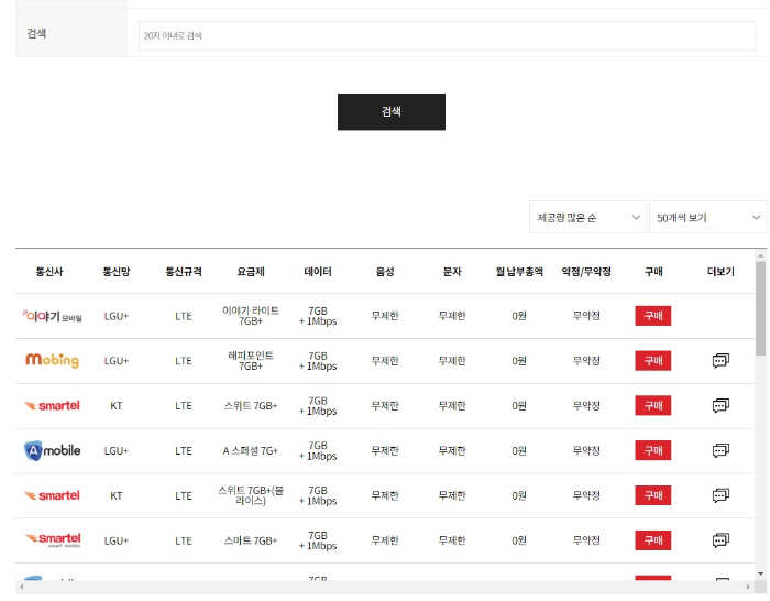 알뜰폰 요금제 선택 사진