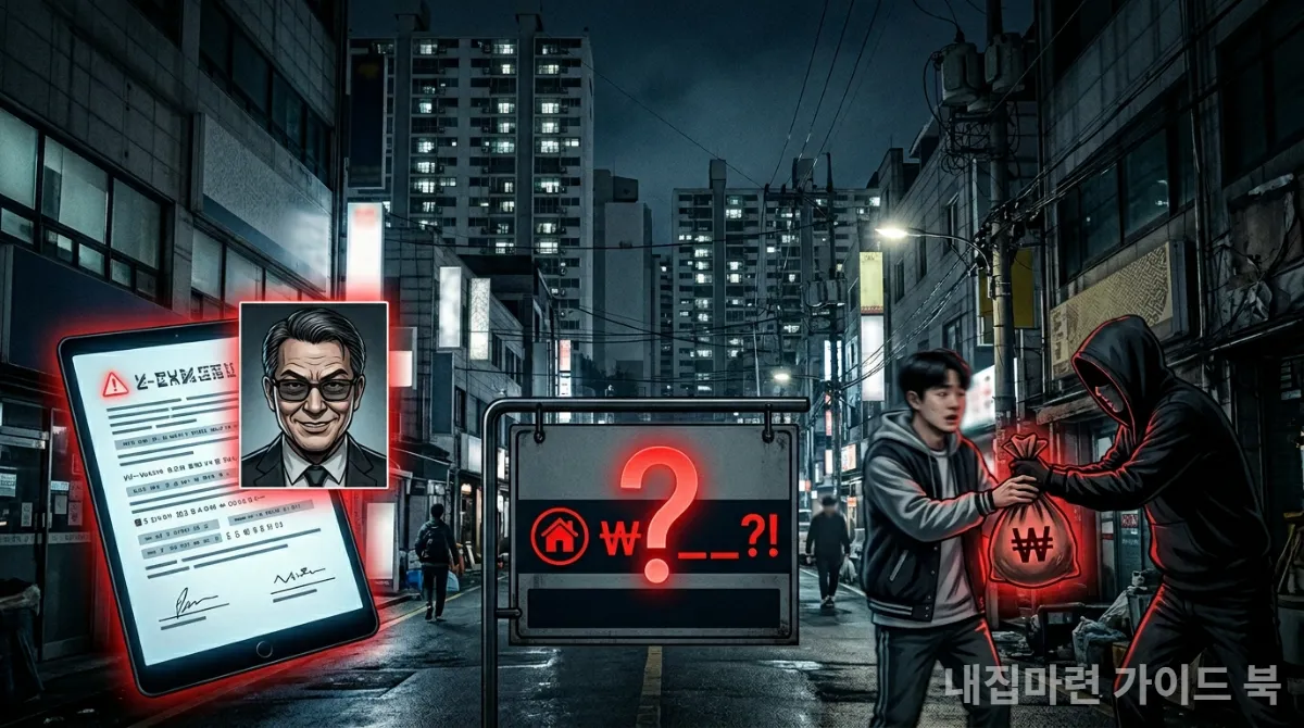 다양한 월세 사기 유형을 시각적으로 표현한 일러스트