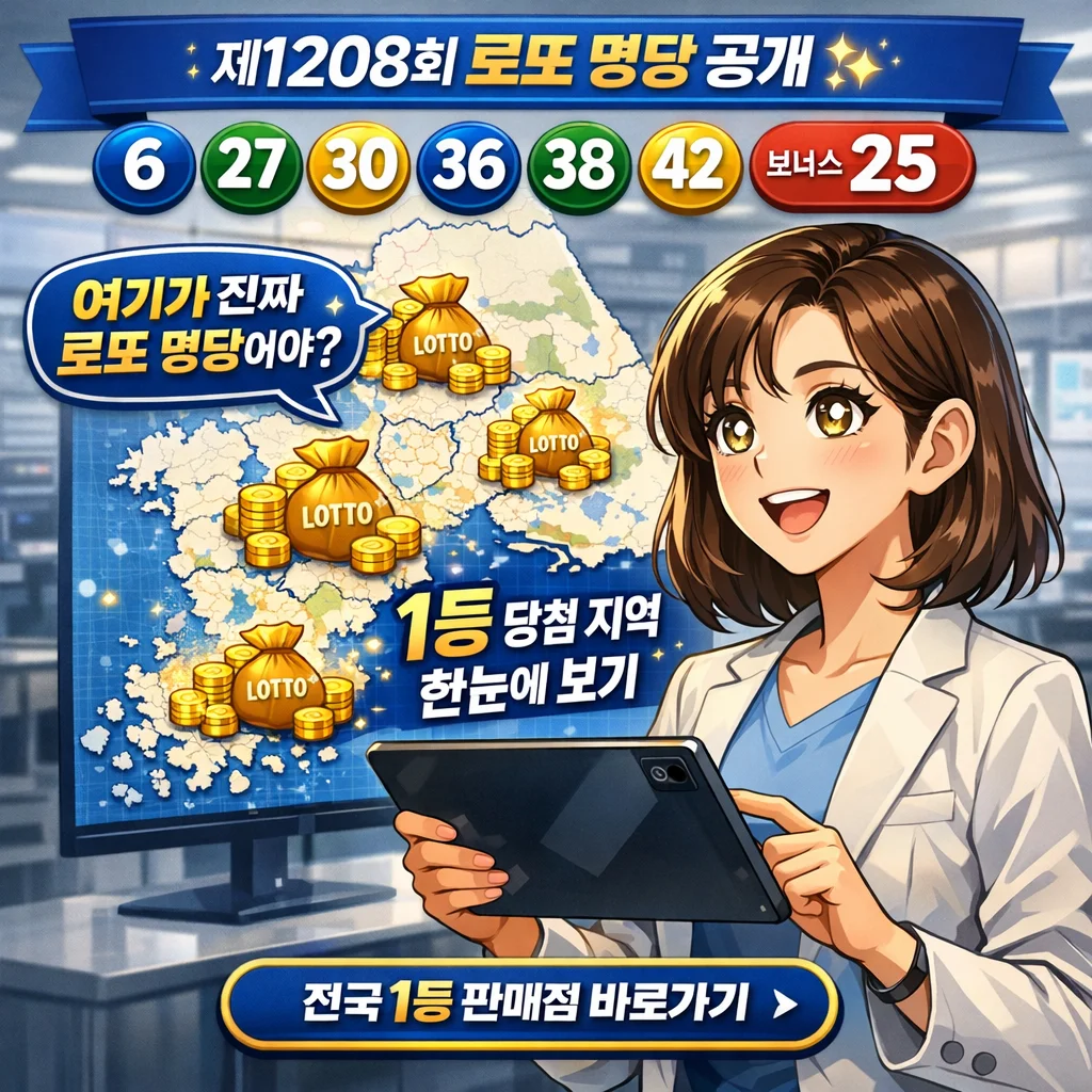 제1208회 로또 당첨 번호, 1등 판매점, 지역, 로또 명당 리스트