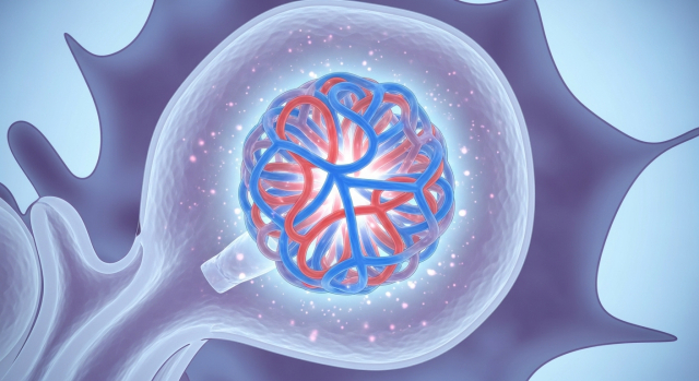 신장 네프론 사구체가 혈액을 여과하는 모습을 단순화한 그림