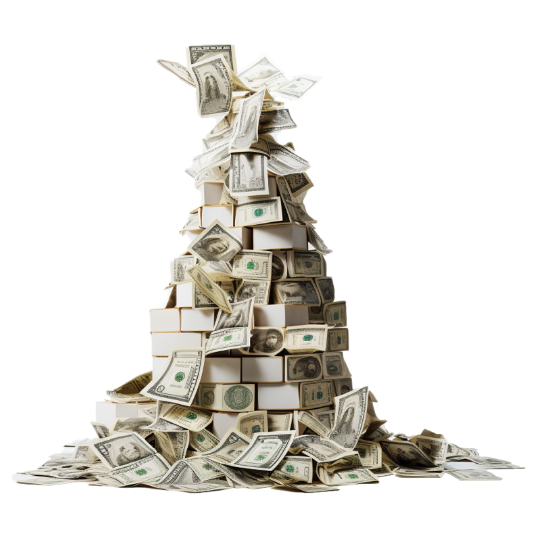 달러가 탑으로 쌓여 있다.