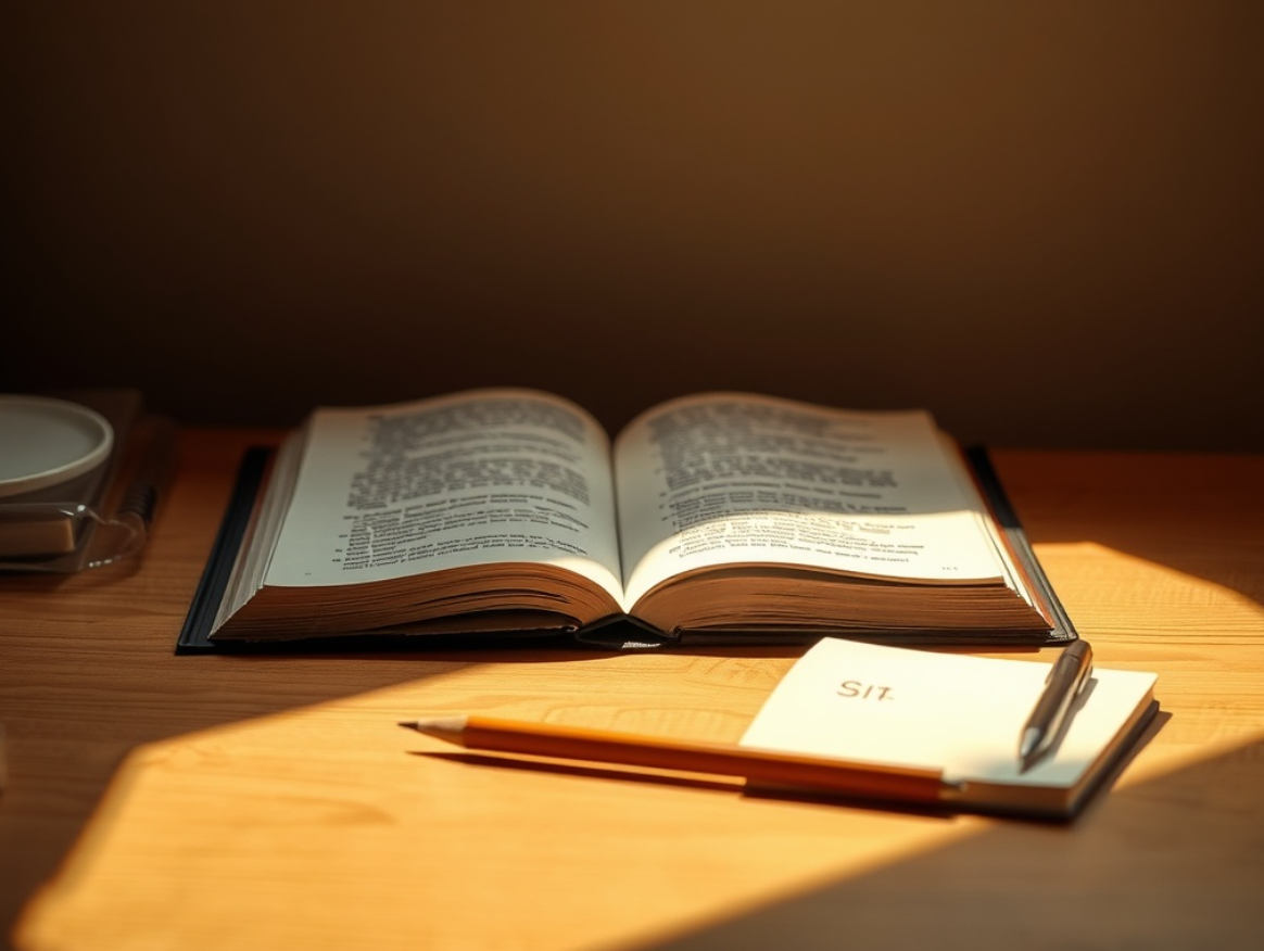 책상위에 놓여진 책과 메모지 그리고 볼펜