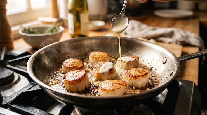 pan searing scallops