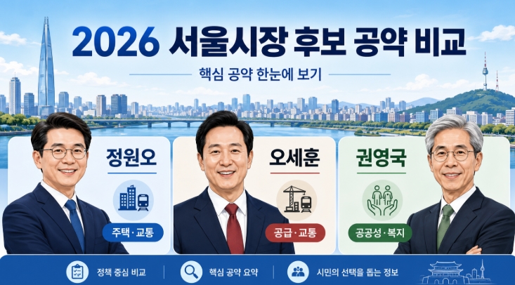 2026 서울시장 후보 공약 비교 정원오 오세훈 권영국 핵심정리