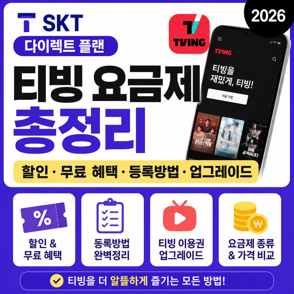 SKT 다이렉트 플랜 티빙 요금제 총정리, 할인&middot;무료 혜택&middot;등록방법&middot;업그레이드 (2026)