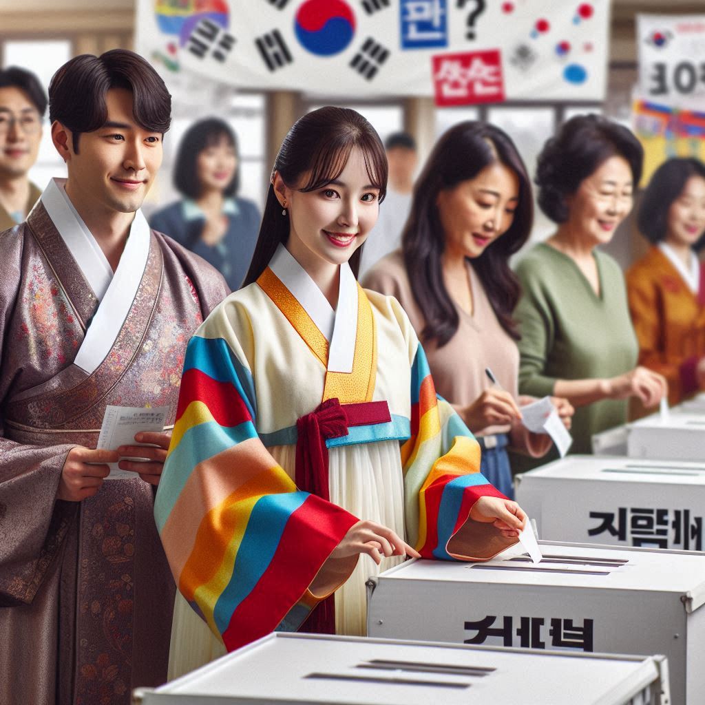 한국사람들이 투표하는 모습
