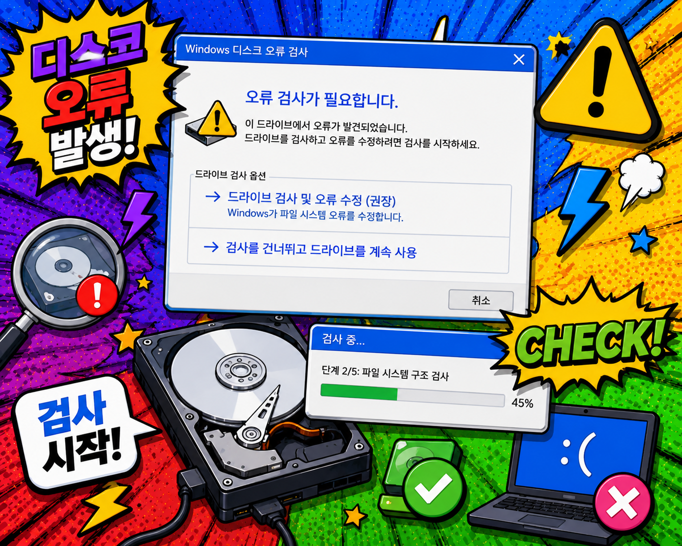 윈도우 디스크 오류 검사