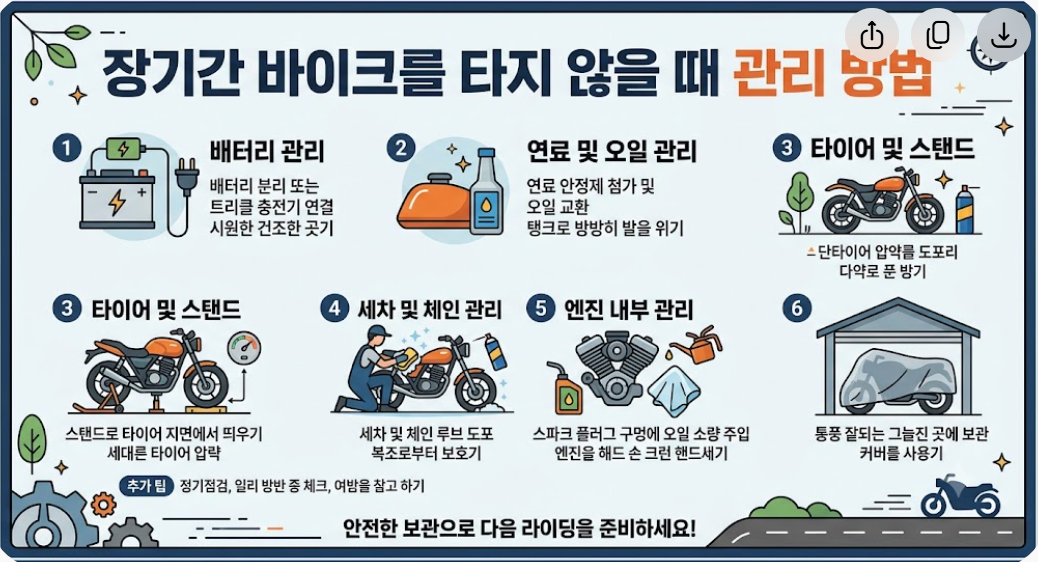 장기간 바이크를 타지 않을 때 관리 방법