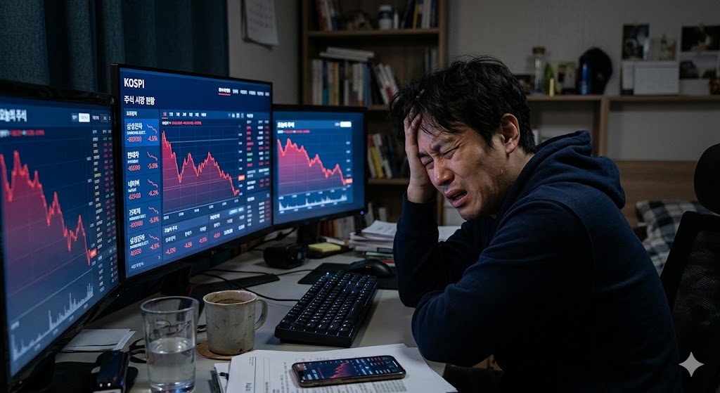 주식이 내려 괴로운 남성