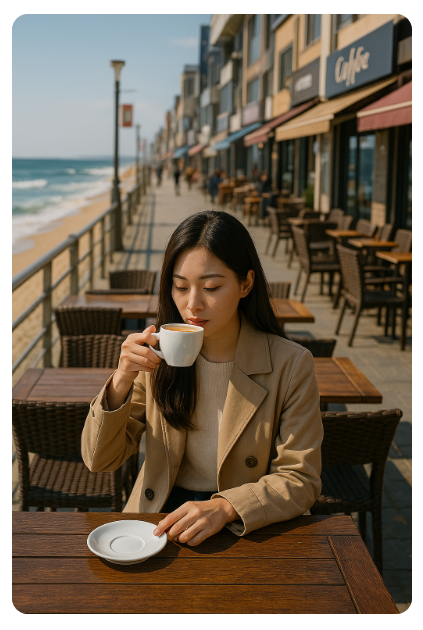 혼자 커피 마시는 여자 사진