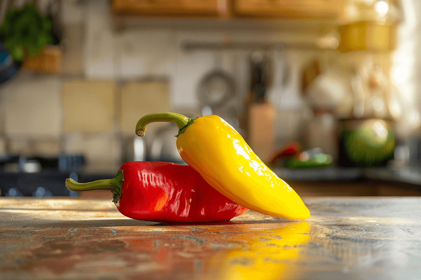 부엌에-있는-노랑색과- 빨강색-파프리카-이미지