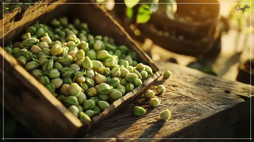 병아리콩-수확-직후-초록-껍질에-쌓여-있는-사진