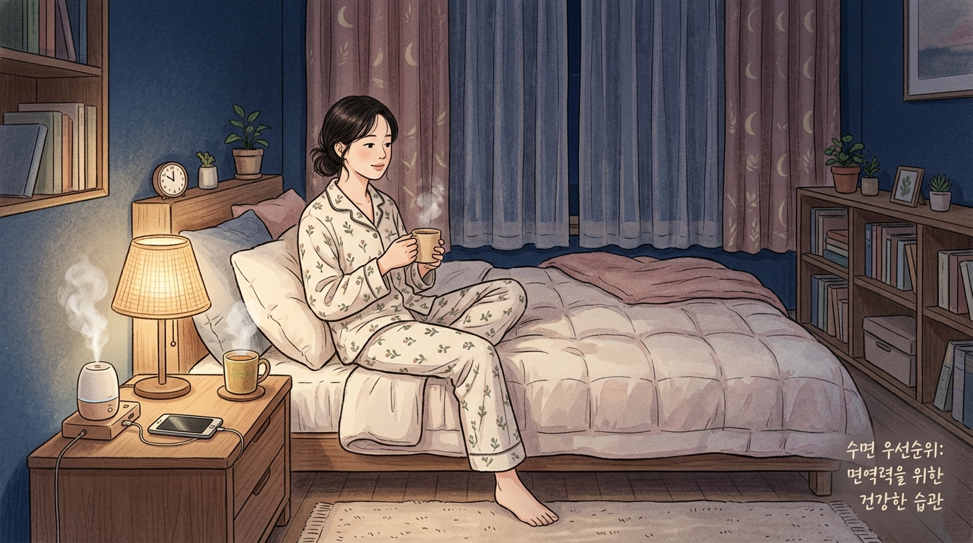 아침에 목이 칼칼할 때 확인해야 할 생활 환경 요소들을 한눈에 보여주는 대표 이미지