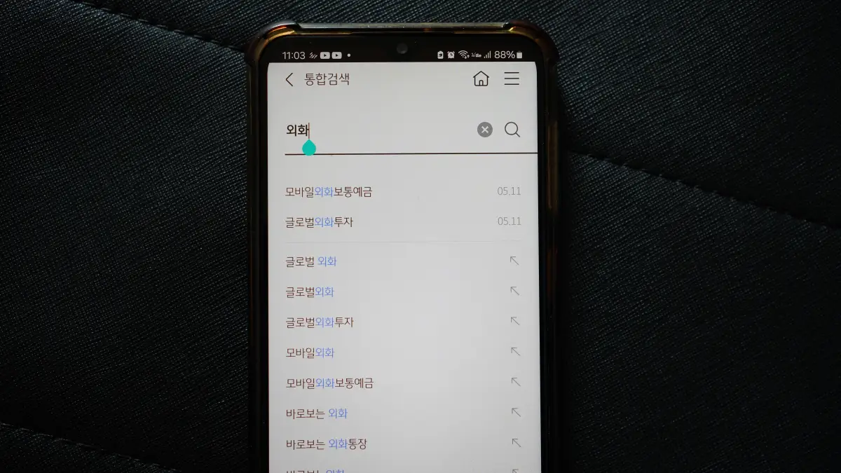 국민은행-외화통장-검색창