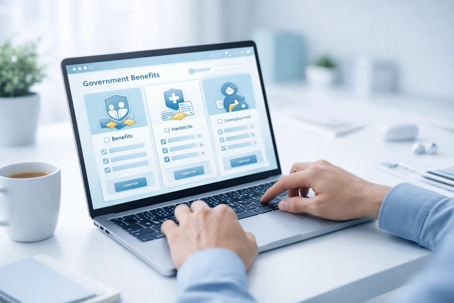 노트북으로 정부지원금 대상 여부와 혜택을 확인하는 화면