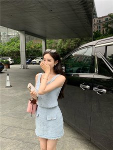 원피스 맛집 금단추 트위드 민소매 투피스