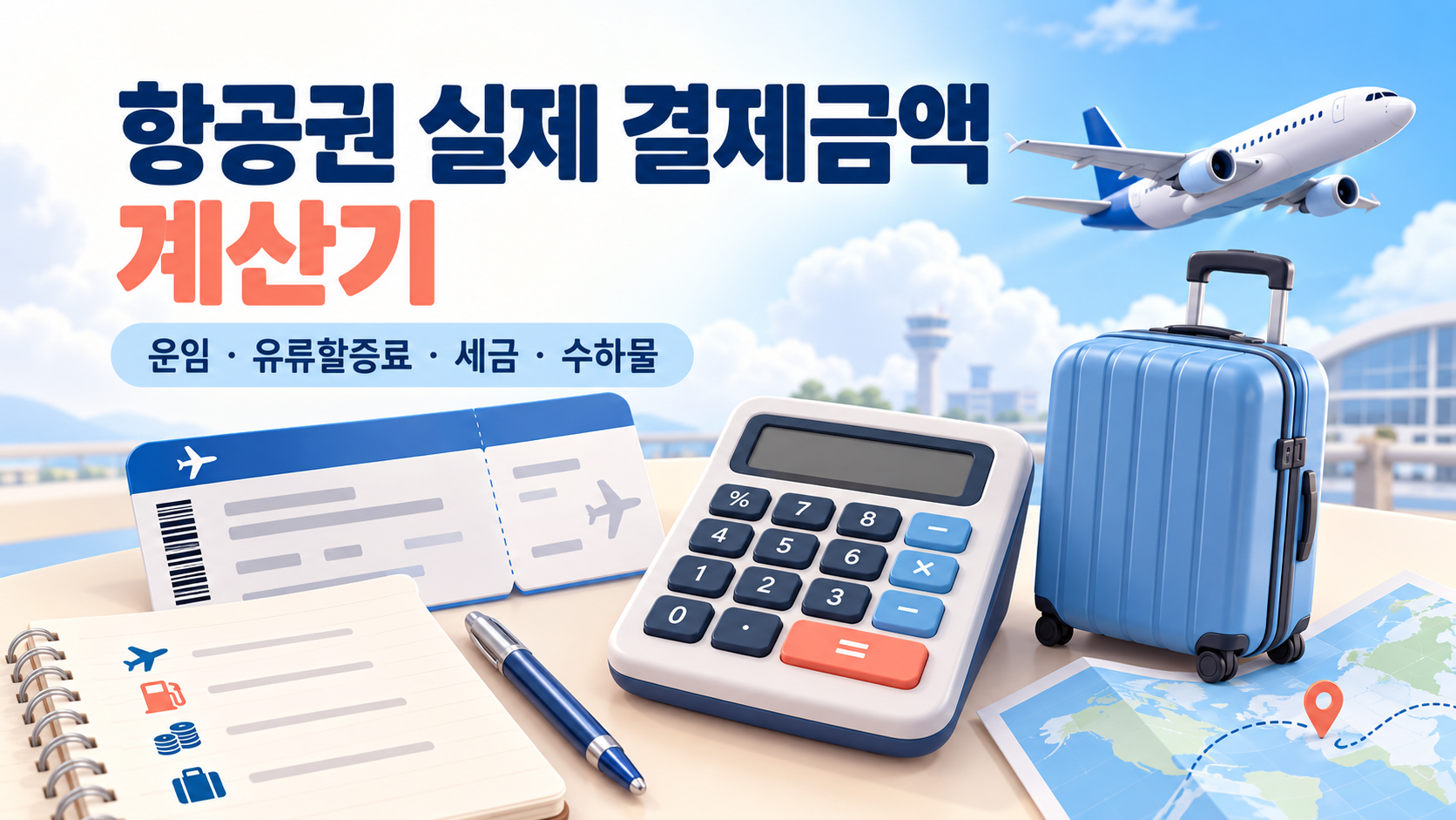 항공권 실제 결제금액 계산기 - 운임·유류할증료·세금·수하물 합산