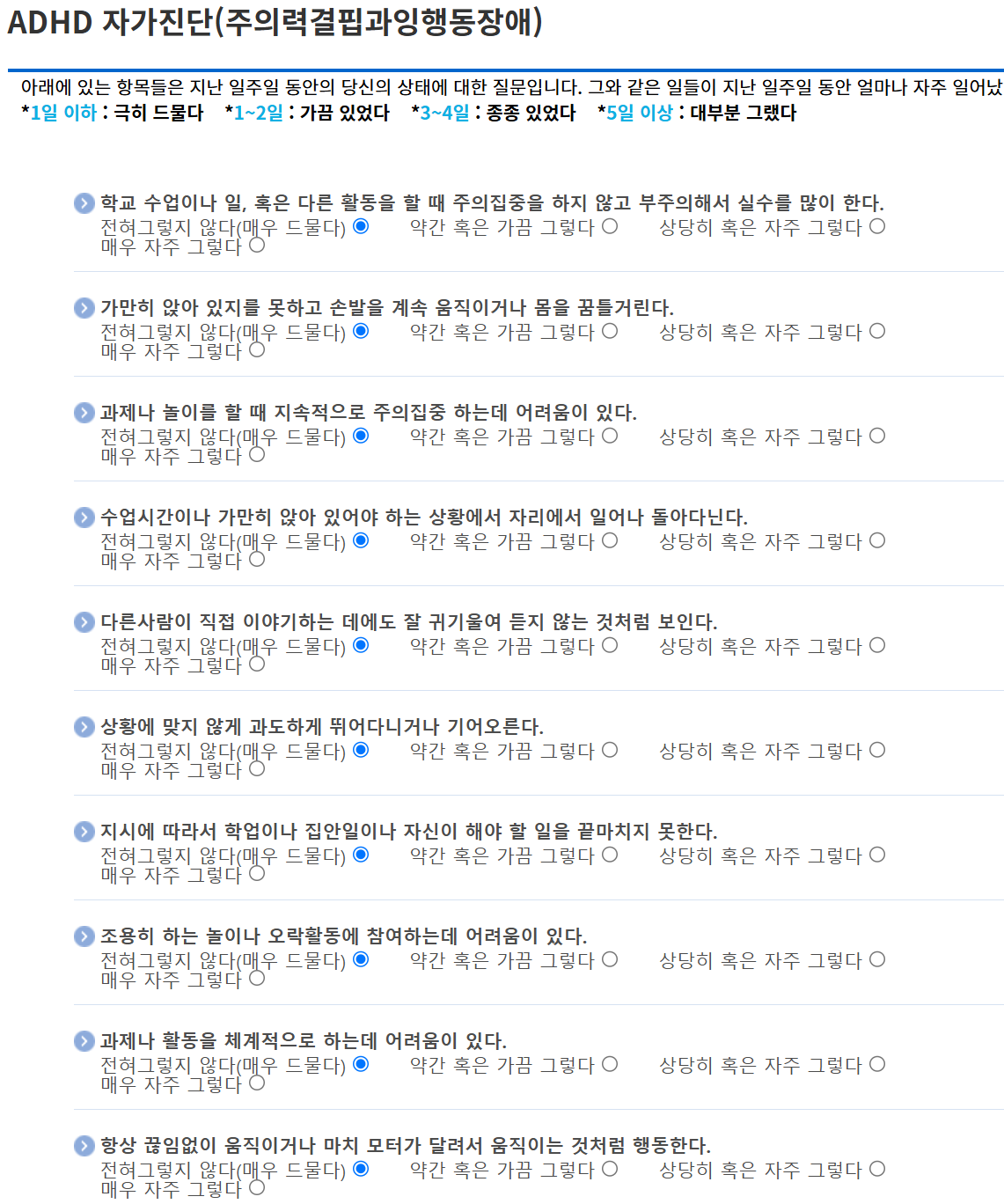 집중력 및 ADHD 검사