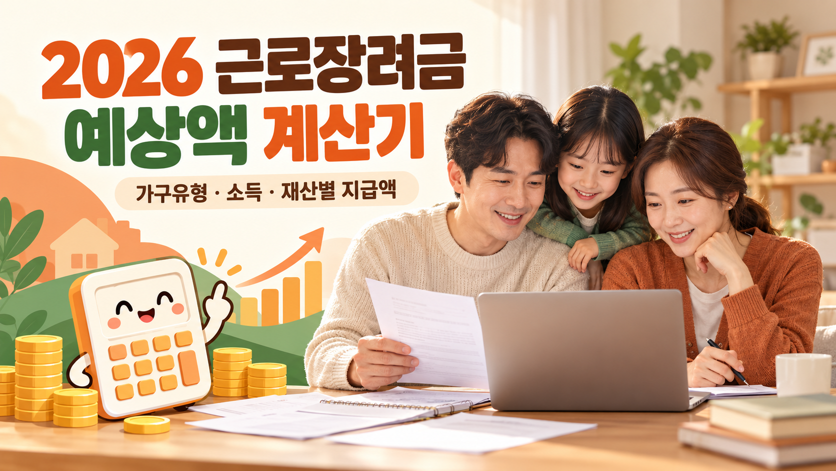 2026 근로장려금 예상액 계산기 - 가구유형·소득·재산별 지급액