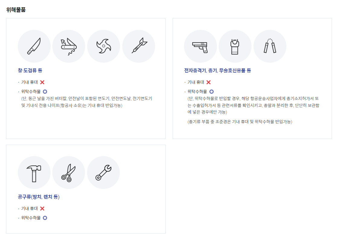 비행기 수화물 제한물품