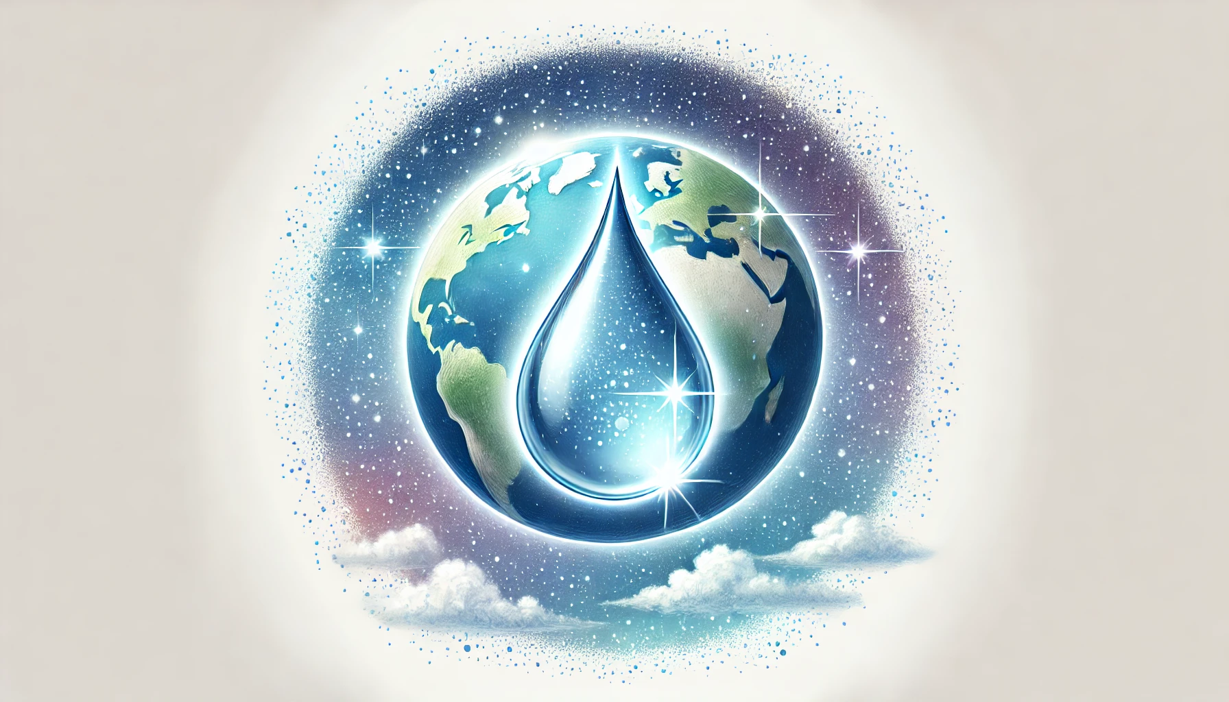 푸른 지구를 배경으로 물방울이 반짝이는 모습