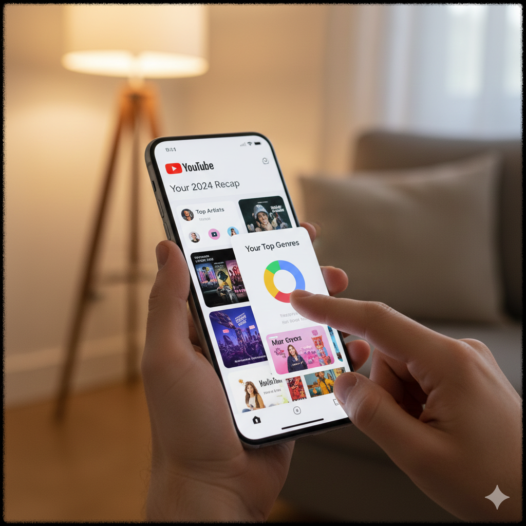 사용자가 유튜브 리캡 카드 디자인을 스크롤하며 살펴보는 화면