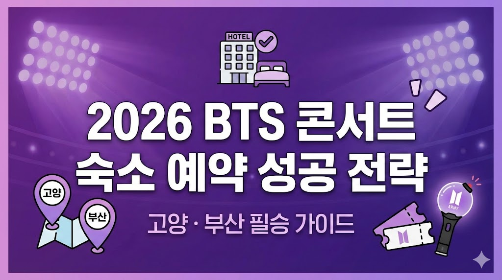 2026 BTS 콘서트 숙소 예약 성공 전략 인포그래픽형 썸네일 이미지