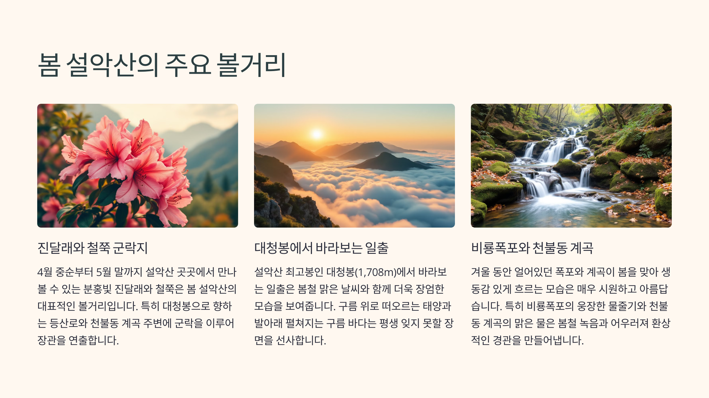 봄철 설악산의 주요 볼거리