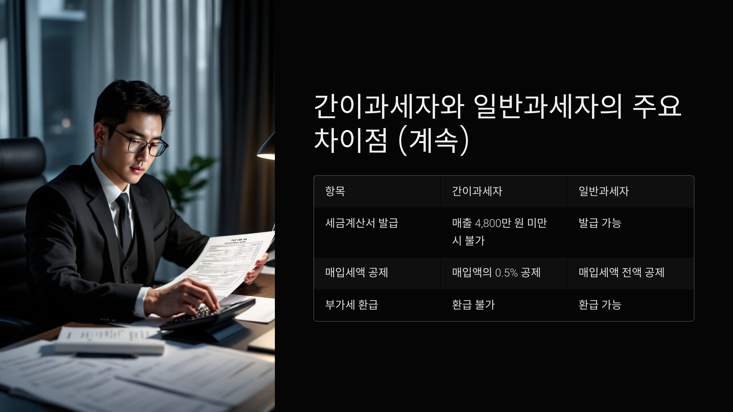간이과세자와 일반과세자의 주요 차이점 (계속)