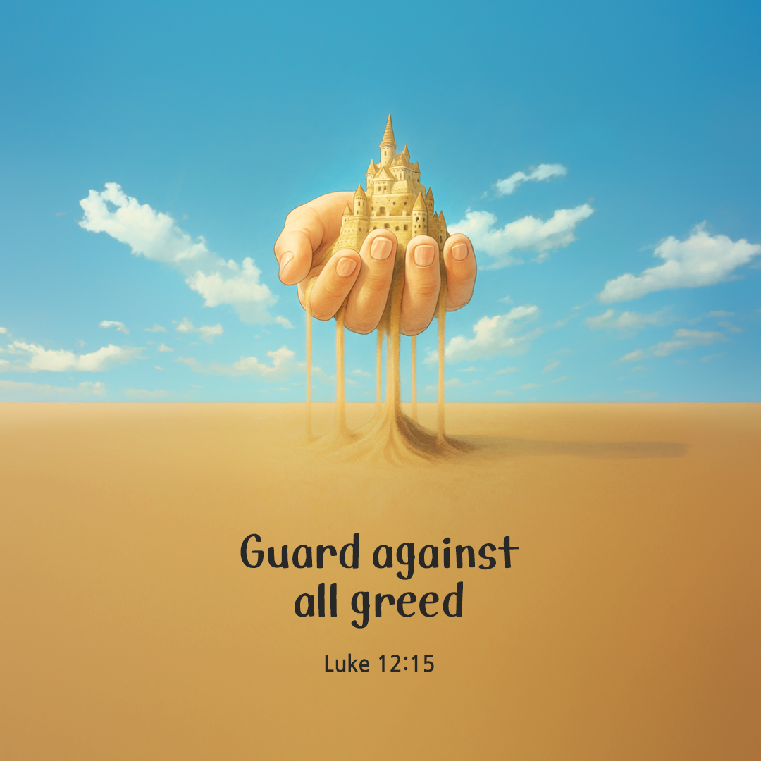 Take care to guard against all greed, for though one may be rich, one&rsquo;s life does not consist of possessions. (Luke 12:15) by pieonane Daily Bible quote image