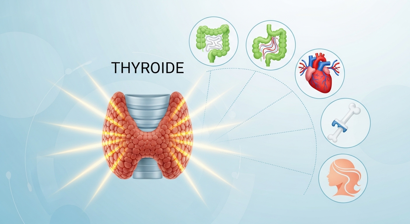 갑상선, 장, 혈관, 뼈, 피부 등 다시마가 인체에 미치는 다양한 긍정적인 효능을 시각적으로 표현한 인포그래픽.