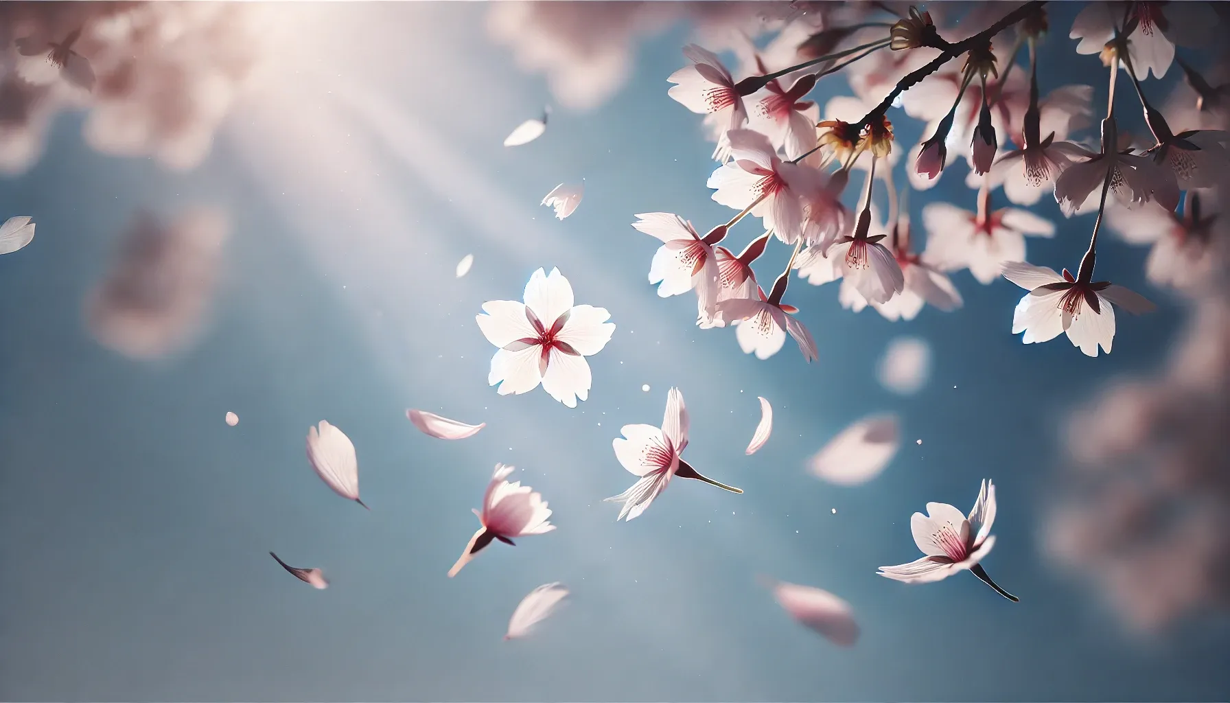 벚꽃이 떨어지는 순간을 포착한 이미지입니다.