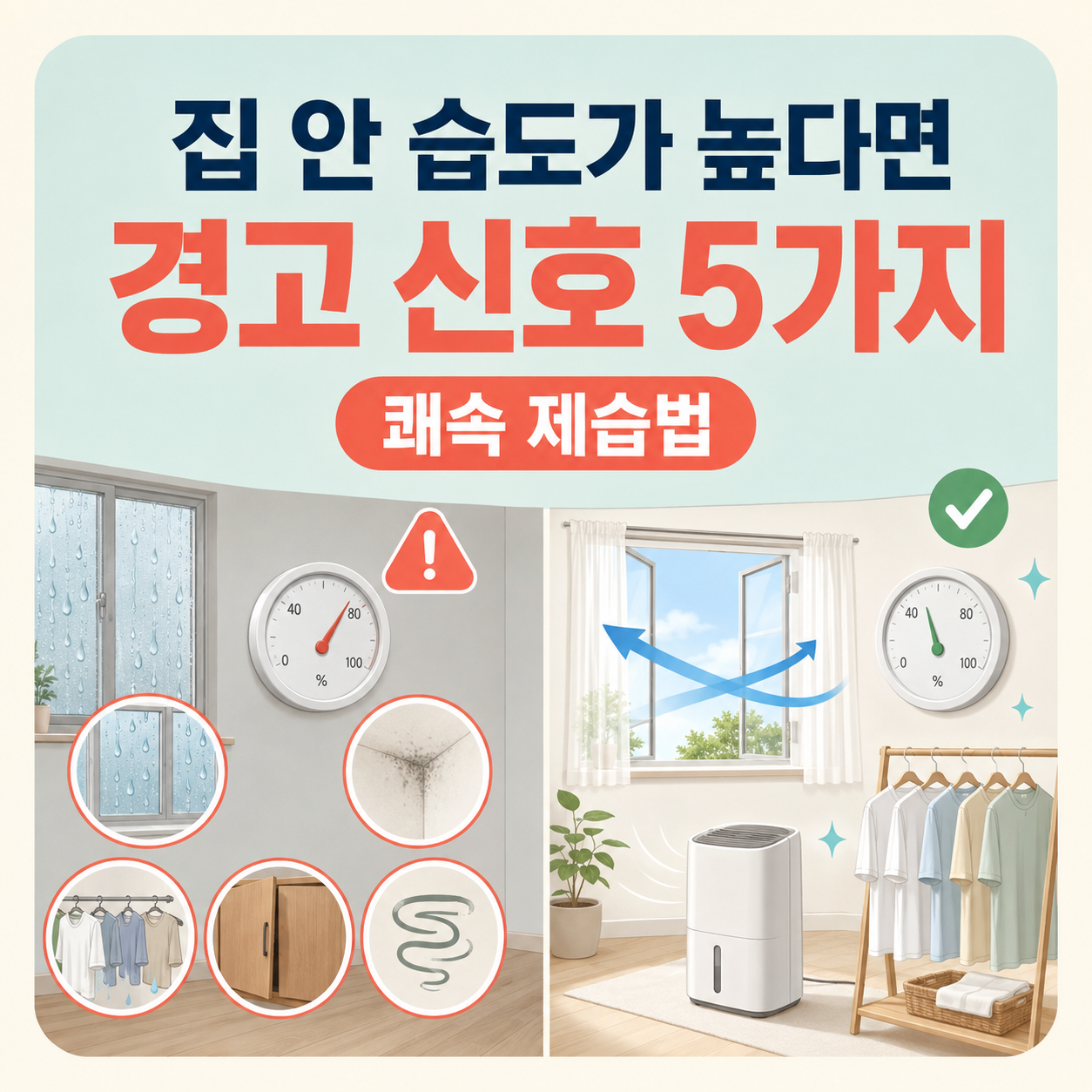 집 안 습도가 너무 높을 때 나타나는 생활 속 경고 신호 5가지와 쾌속 제습법
