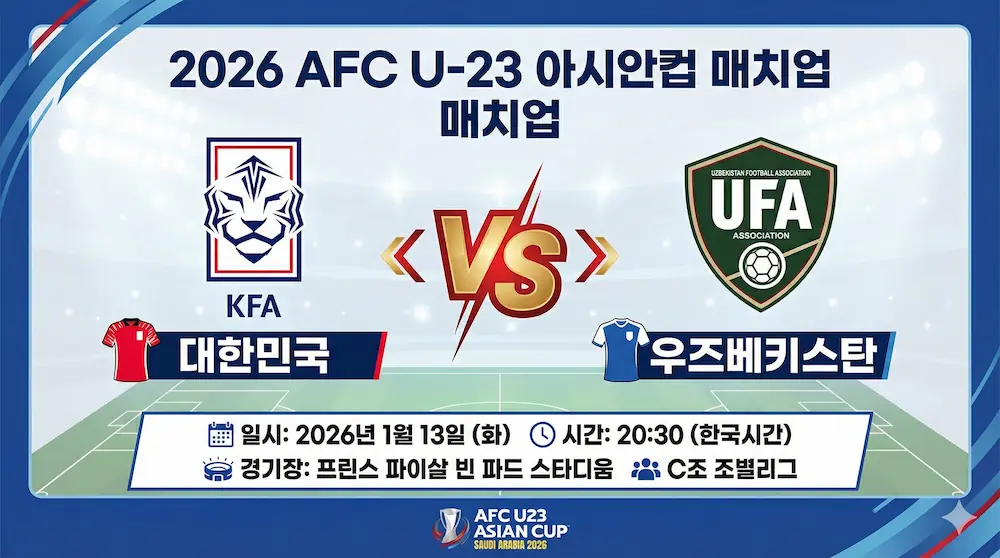 한국 우즈베키스탄 U23 경기 시간과 장소 요약