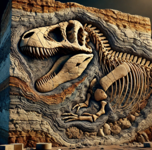 퇴적암속에 남아 있는 공룡의 화석