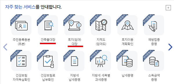 정부24 홈화면 단축메뉴