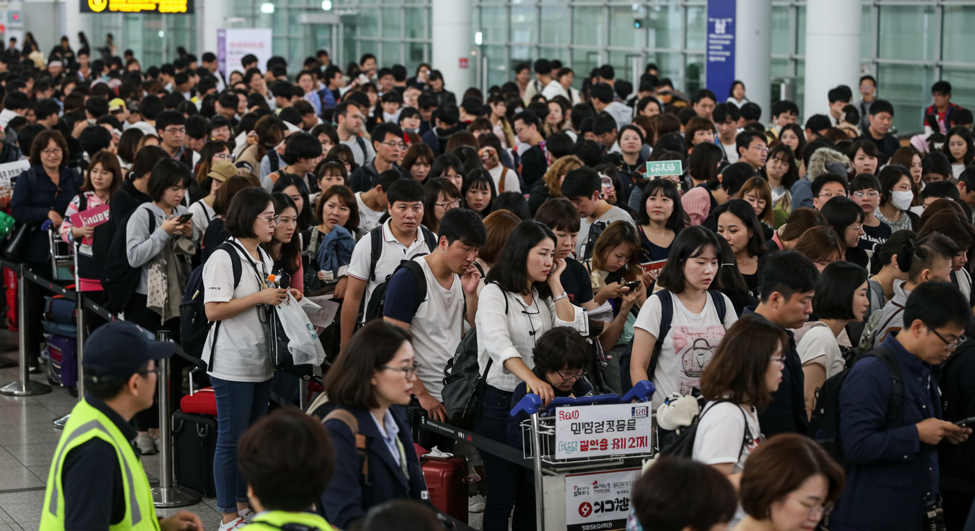 공항파업으로많은사람들대기모습