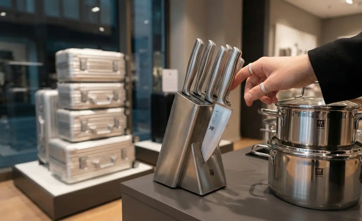 독일 명품 주방용품 브랜드 WMF와 헹켈 쌍둥이 칼이 진열된 고급스러운 매장 전경