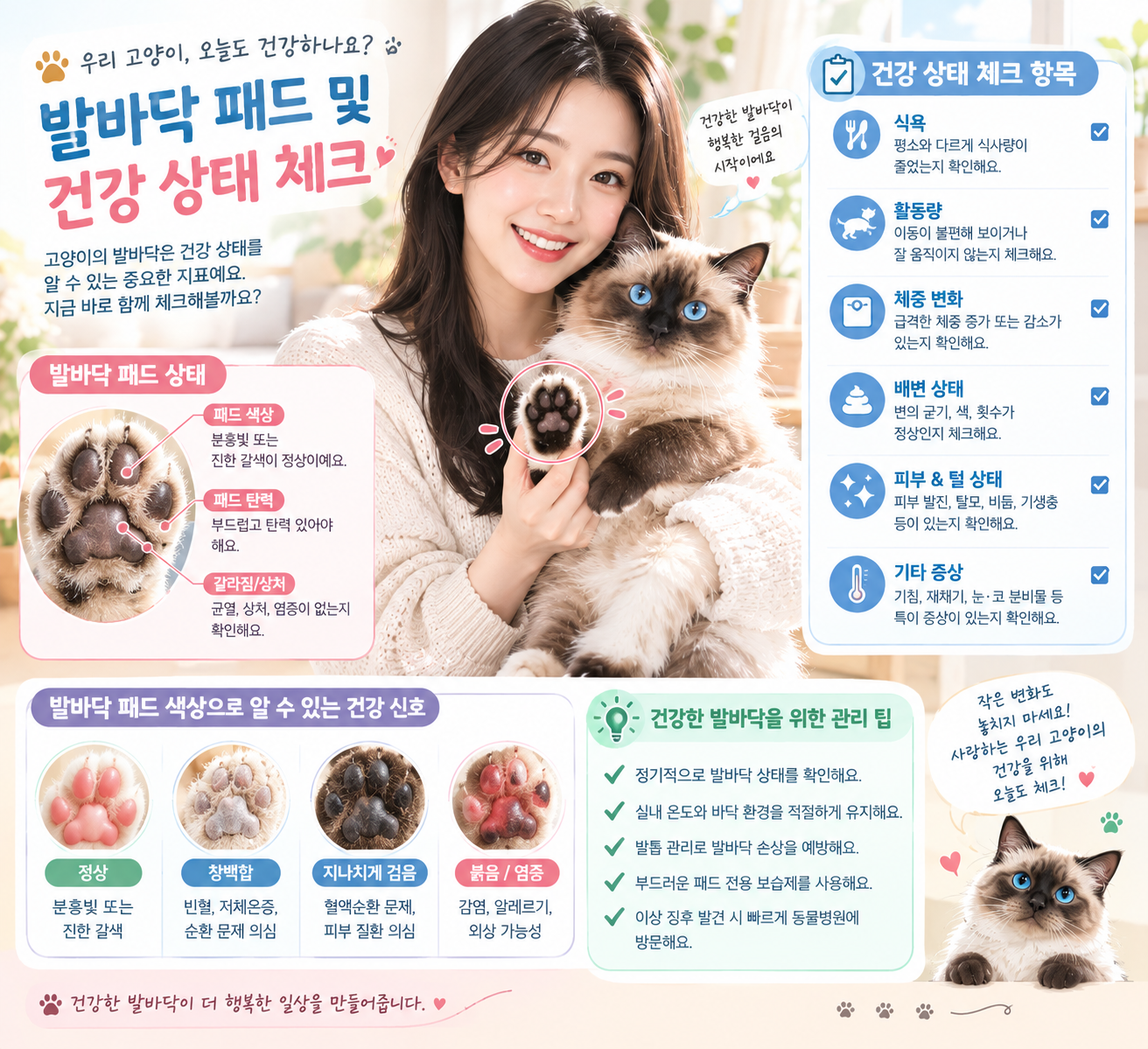 고양이 발바닥 패드 및 건강 상태 체크