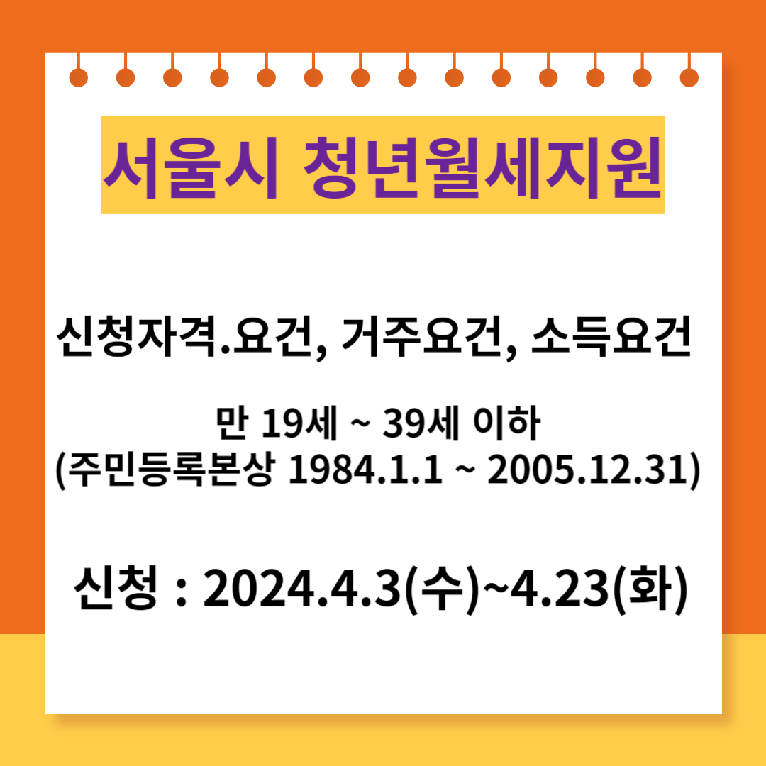 2024 서울시 청년월세지원금 신청 자격.요건, 거주요건, 소득요건은 어떻게 될까?