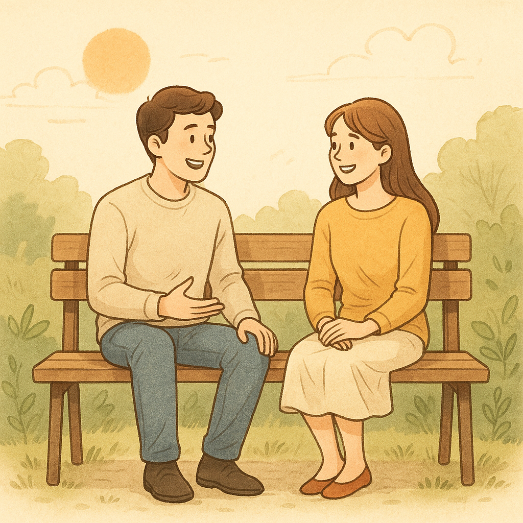 "친절한 대화를 나누는 두 사람 – 공감과 자기치유를 위한 감정 표현"