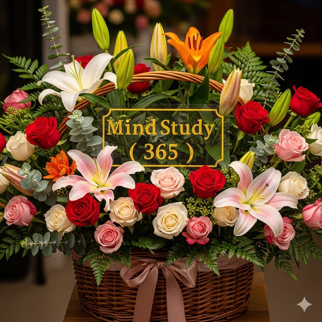 A beautiful flower basket with 'Mind Study 365' written on it.