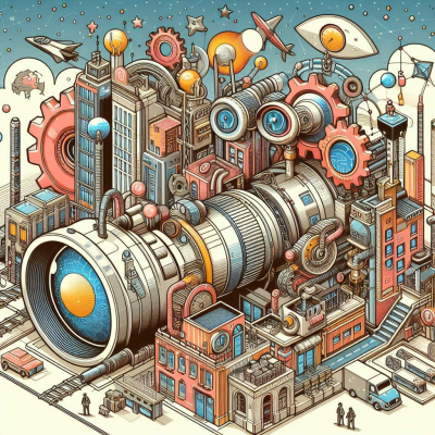 기계와 렌즈로 표현된 디지털 도시와 기술적 상상력