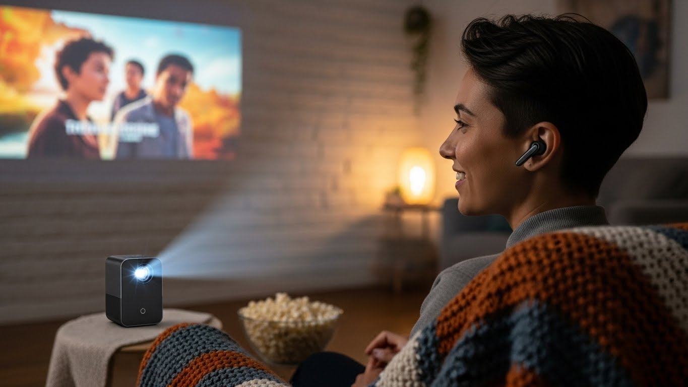 무선 이어폰과 미니 빔 프로젝터로 즐기는 엔터테인먼트