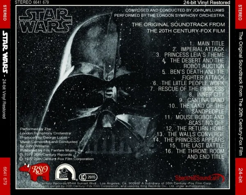 최초로 발매된 새로운 희망 OST CD의 재킷 검은 바탕에 흰글자가 오른쪽에 써있다.